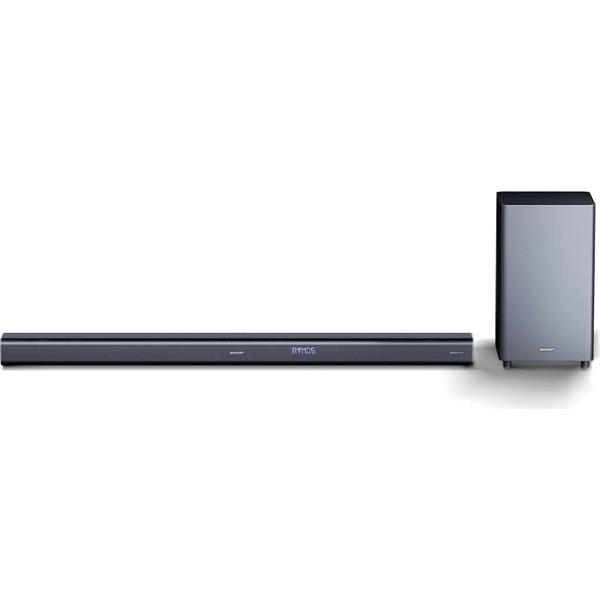 SHARP HTSBW800 5.1.2 Soundbar 570W USB Bluetooth 2x HDMI optiskais Aux-In (3,5 mm) 4K koaksiālais platums 120 cm ar Dolby Atmos bezvadu zemfrekvences skaļruni melns