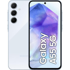 Samsung Galaxy A55 5G viedtālrunis, Android tālrunis bez līguma, 256 GB / 8 GB RAM, akumulatora darbības laiks 2 dienas, 50 MP kamera, lielisks ledus zils