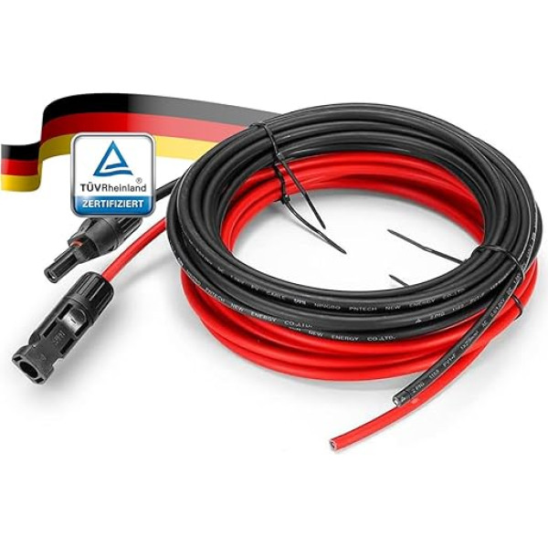 Anfil Saules kabeļa pagarinājums 6 mm2/10AWG saules paneļu fotoelementu pagarinājuma kabelis Saules PV kabelis ar kontaktligzdu un kontaktdakšu profesionālai saules enerģijas sistēmas uzstādīšanai (12 m sarkans + 12 m melns)