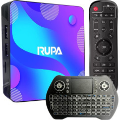 RUPA Android TV Box 11.0, 2023 4K TV Box 4GB RAM 64GB ROM RK3318 Quad-Core Cortex-A53 CPU Support Cast Screen 2.4G/5G WiFi BT 4.0 USB 3.0 LAN 3D 4K HD Smart TV Box
