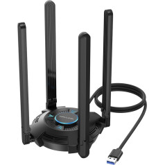 AX5400 USB WLAN atmintinė kompiuteriui, WAVLINK WiFi 6E USB WLAN adapteris kompiuteriui, 2402Mbit/s 6GHz + 2402Mbit/s 5GHz + 573Mbit/s 2.4GHz, WPA3 šifravimas, integruota tvarkyklė, juoda, skirta tik Windows 10/11