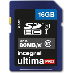 Integrēta SDHC 16GB Class 10 ULTIMAPRO UHS-1 1 klases ātrdarbība līdz 80 MB/s pārsūtīšanas ātrums