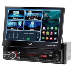 Trevi MDV 6380 DAB bezvadu autoradio ar DAB, DAB+ un FM 200 W, 7 collu skārienjūtīgais displejs, bezvadu, USB, SD, AUX-IN, DAB antena, Android Mirror Link funkcija, krāsains RGB apgaismojums