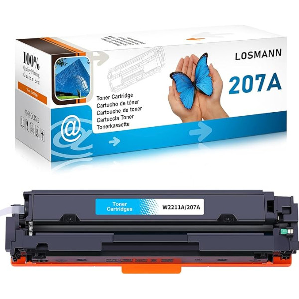 LOSMANN 207A W2211A su lustu Toneris suderinamas su HP 207A 207X W2211X, skirtas HP Color Laserjet Pro MFP M283fdw M255dw M282nw M283fdn M255nw (žydras)