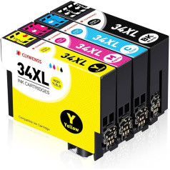 Clywenss 34 XL spausdintuvo kasetės Suderinamos su Epson 34XL daugiapakopėmis kasetėmis, skirtomis Workforce Pro WF-3720 WF-3725 WF-3720DWF WF-3725DWF WF-3720 WF-3725DWF WF3720 WF3725 rašalo kasetėmis 4 pakuotės (juoda, žydra, purpurinė,