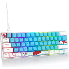 SOLIDEE mehāniskā spēļu tastatūra 60%, 61 taustiņš, kompakta mehāniskā tastatūra ar RGB fona apgaismojumu, 60% mehāniskā QWERTY tastatūra, sarkans slēdzis Win/Mac PC klēpjdatoram (61 zils)