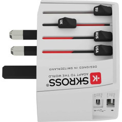 SKROSS universālā ceļojuma kontaktdakša ar USB un USB C, 1.302962, balta