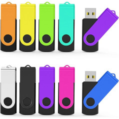 USB Stick 8GB Pack of 10 TATMOHIK Colourful USB Stick Memory 8GB Pack of 10 Pendrive USB 2.0 Metal Swivel Clip USB Flash Drive Fast Speed Memory Stick (Colourful, 8GB, Pack of 10