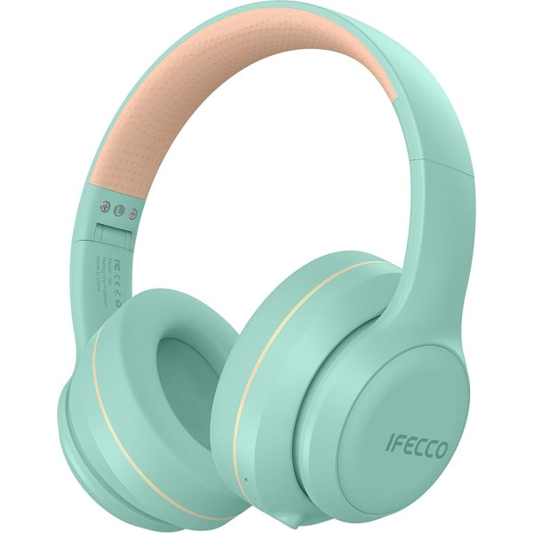 IFECCO Bluetooth austiņas, bezvadu austiņas pāri ausīm ar mikrofonu, salokāmas HiFi stereo bezvadu austiņas ceļošanai, birojam, mobilajam tālrunim, datoram (zaļas)