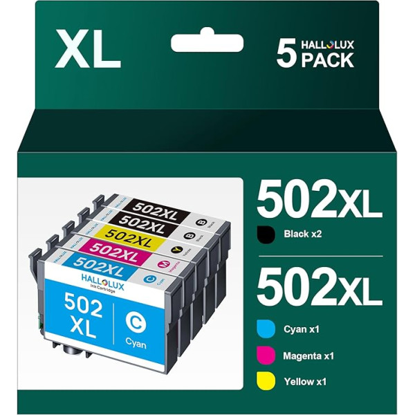 502XL daugkartinės pakuotės kasetės, suderinamos su Epson 502 502XL, skirtos Epson WF 2860 spausdintuvui Epson XP-5100 kasetės, skirtos Workforce WF-2865 WF-2860DWF Expression Home XP-5105 XP5100 (5 vnt.)