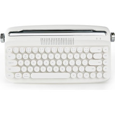 YUNZII Atjaunināta bezvadu rakstāmmašīnas Vintage tastatūra ar iebūvētu statīvu, USB C/Bluetooth tastatūra ar apaļu zondi, daudzfunkcionāla Win/Mac ierīcēm (B307, sniega balta)