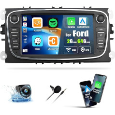 【2+64G】 Android 13 Autoradio für Ford Focus II Mondeo 9 S-Max C-Max Kuga 2008-2011 mit Carplay Android Auto, 7 Zoll Touchscreen Radio mit Bluetooth WiFi/GPS FM/RDS/HiFi +AHD Rückfahrkamera & MIC