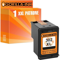 Gorilla-Ink tintes kasetne HP 302 XL melnā krāsā ar līmeņa indikatoru un par 135% lielāku saturu HP Deskjet 1110 2130 3630 3630 sērijas 3631 3632 3633 3634 3636 3636 3637