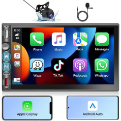 Podofo 2+32G Double DIN auto radio ar bezvadu Apple CarPlay Android auto, 7 collu skārienjūtīgais ekrāns Android 13 Auto radio 2 DIN ar GPS navigāciju, Bluetooth, WiFi, USB, FM RDS, atpakaļgaitas kamera