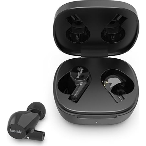 Belkin AUC004 Bezvadu austiņas SoundForm Rise TRUE Wireless Bluetooth 5.2 In-Ear austiņas ar uzlādes korpusu, IPX5 aizsardzība pret šļakatām, dziļi basi iPhone, Galaxy, melnas krāsas