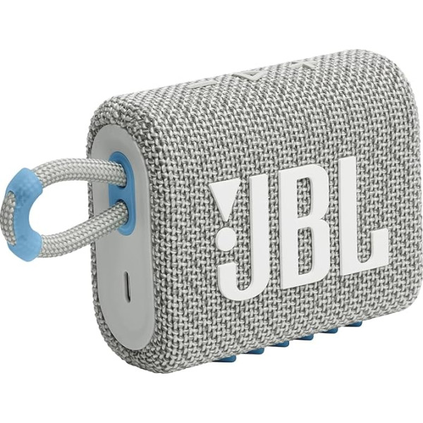 JBL GO 3 Eco - neliela Bluetooth kaste no pārstrādāta materiāla baltā krāsā - ūdensizturīgs, pārnēsājams skaļrunis ceļošanai - līdz 5 stundām atskaņošanas laika ar vienu akumulatora uzlādi