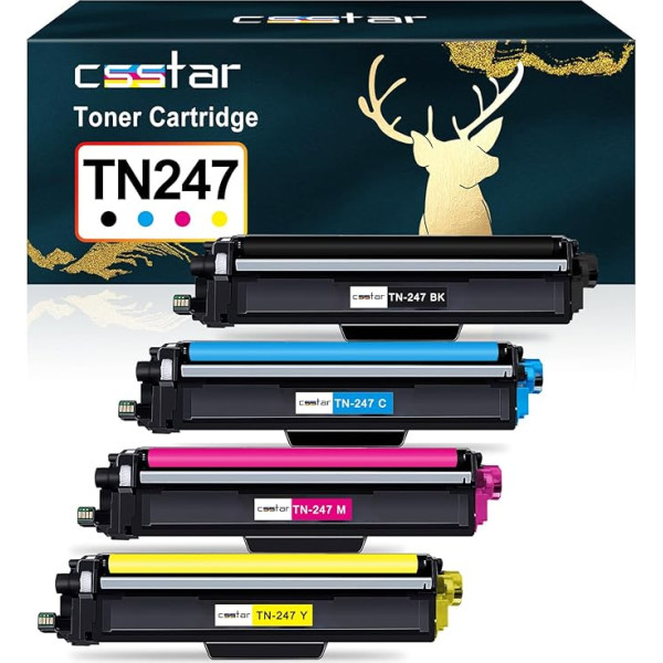 CSSTAR TN247 saderīgs ar Brother TN-243CMYK toneris priekš Brother MFC L3750CDW TN247 TN243 Brother MFC-L3750CDW DCP-L3550CDW MFC-L3770CDW MFC-L3770CDW MFC-L3730CW HL-L3210CW HL-L3230CDW (Black Cyan Yellow Yellow Magenta)