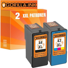 Gorilla Ink tintes tintes kasetnes Lexmark 44 un Lexmark 43 27 ml melna krāsa 25 ml XXL saturs