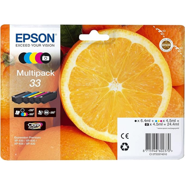 Epson T3337 Tinte, oranžā, Claria Premium, teksta un spīdīga fotoattēlu drukāšanai (5 krāsu iepakojums) (CYMK + Photo Black) 33