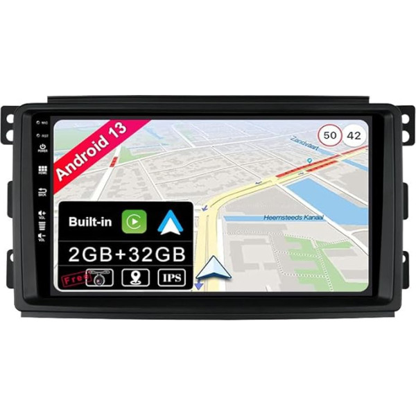 JOYX Android 13 IPS auto radio piemērots Mercedes-Benz Smart Fortwo 451 (2005-2010) - Iebūvēts CarPlay Android Car - Bezmaksas kamera - 2G + 32G - 9 collu 2 DIN - DAB stūres vadība WiFi Fast Boot