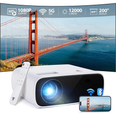 Beamer mit 5G WiFi und Bluetooth, 16000 Lumen Native 1080P HD Mini Beamer, WiFi Bluetooth Beamer Heimkino Kompatibel mit Smartphone/Laptop/HDMI/PC/TV-Stick