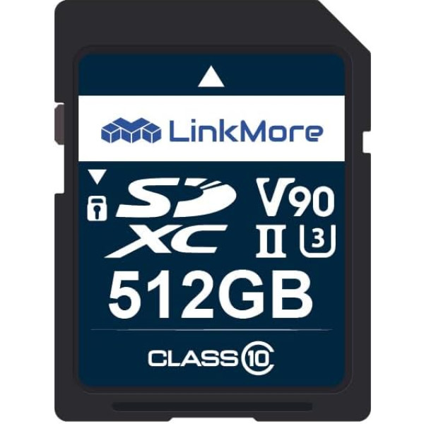 LinkMore SD Card 512GB, XV29 SDXC Memory Card, UHS-II SD Card, U3, V90, Memory Card Camera for 8K, 4K Video, Up to 250MB/s Read and 220MB/s Write Speed