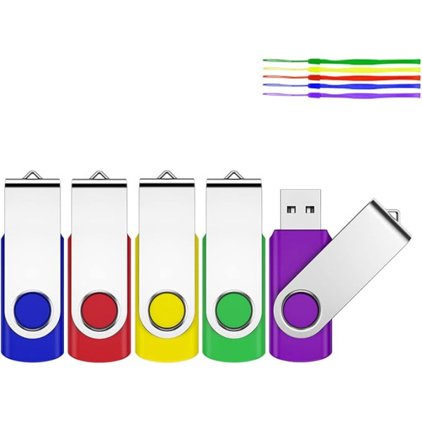 32GB 5pcs USB 2.0 Rotating Pen Drive for Data Storage, USB Flash Drive with Rope (Multicolor) (32GB, 5 Colors)