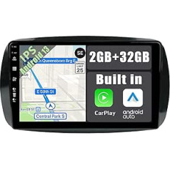 YUNTX Android 12 Auto radio priekš Benz Smart 453 Fortwo 2014-2020-2 DIN [Integrēts bezvadu CarPlay/Android Car/GPS]-IPS 2.5D 9 collu bezmaksas kamera DAB/Radio stūres vadības/WiFi/USB/MirrorLink/4G