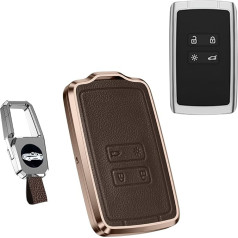 HIBEYO Intelligent Car Key Case Fits Renault Protective Cover Key Case for Renault Koleos Kadjar Captur Zoe Scenic Espace Laguna Clio Megane Key Case 4-Button Brown