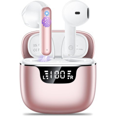 Kabellose Bluetooth-Kopfhörer, Bluetooth 5.3 In-Ear-HiFi-Stereo-Sound, 42 Stunden kabellos mit LED-Anzeige Ladeetui-Rosa