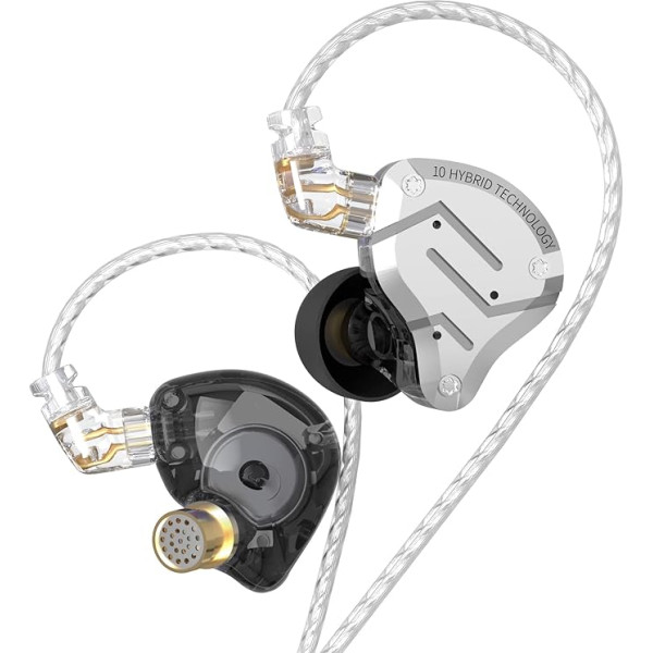 KZ ZS10 Pro In-Ear austiņas ar kabeli, 30Ω HiFi vadu austiņas, IEM In-Ear monitori, austiņas sportam, spēlēm, mūzikai (melnas, ar mikrofonu)