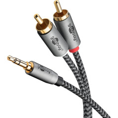 goobay 65285 Стерео RCA к Jack 3.5 Aux кабель 1 м HiFi аудио Aux кабель для смартфона; консоль; система / текстильная оболочка / золотое напыление