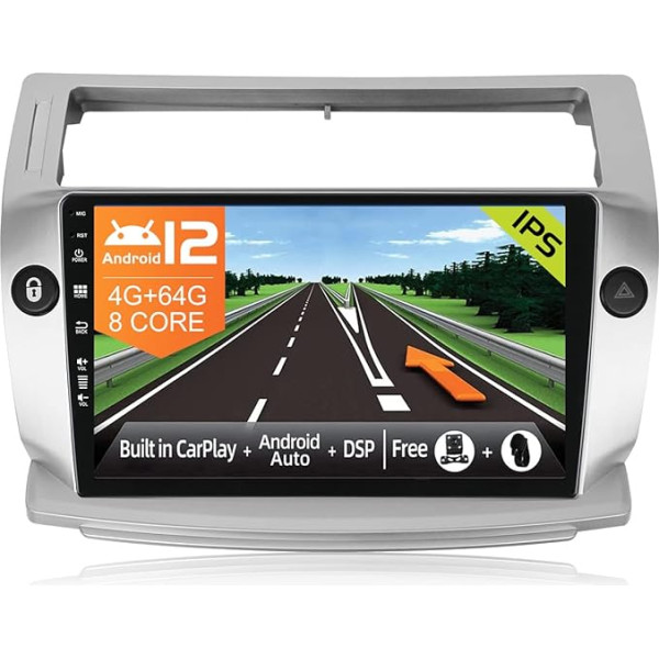 JOYX Android 12 autoradio piemērots Citroen C4/C-Quatre/C-Triomphe (2004-2012) - 4G+64G - Iebūvēts DSP/Carplay/Android Car - Bez kameras - 9 collu 2 DIN - SWC 4G WiFi BT DAB Fast-Boot 360 kamera