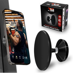 RL Grips® Magnetische Gym Halterung mit Doppelmagnet, kompatibel mit MagSafe, Gym Magnet für iPhone mit 360-Grad-Drehung mit 3 Metallaufklebern, Telefonhalterung für Auto und Fitnessgeräte