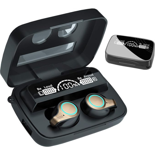 Bezvadu Bluetooth austiņas, stereo In-Ear austiņas, ūdensizturīgas austiņas ar LED displeju, 2000mAh uzlādes korpuss (spoguļvirsma)