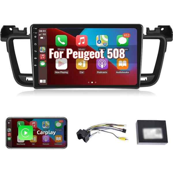 Hodozzy Carplay Android auto radio Peugeot 508 2011-2018, 2 DIN auto radio ar navigāciju/WiFi/HiFi/RDS radio/2 USB/SWC, 9 collu skārienjūtīgais ekrāns, Bluetooth auto radio