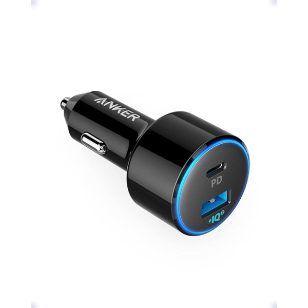 Anker PowerDrive Speed+ 2 USB C Car Charger 2 Port 49 W with Power Delivery for MacBook Pro/Air 2018, iPad Pro 2018, iPhone XS Max/XR/XS/X and with PowerIQ 2.0 for Samsung S9/S8 and More