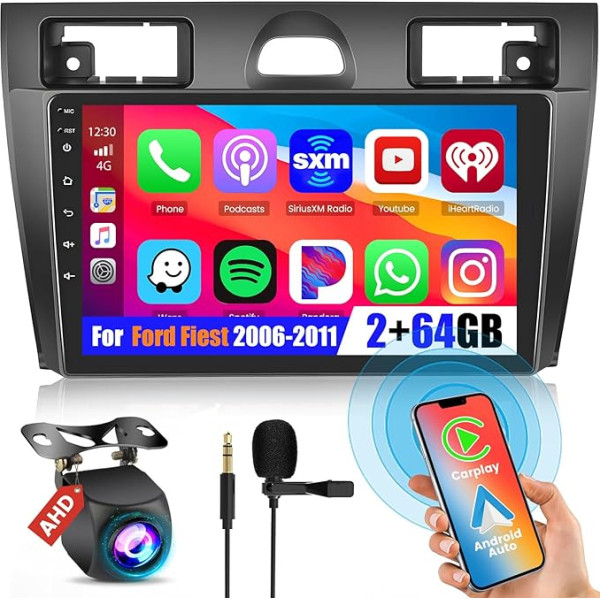 Hikity [2G+64G] Android 13 Autoradio mit Wireless Carplay Android Auto Für Ford Fiesta 2006-2011 9 Zoll Touchscreen Autoradio mit GPS Navi Bluetooth WiFi WiFi RDS HI-FI FM 2USB SWC Rückfahrkamera