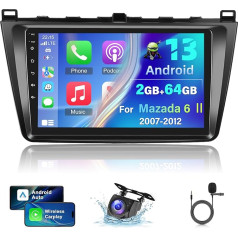 2+64G Android Autoradio für Mazda 6 Ⅱ Combi 2.2 GH 2007-2012 mit Drahtlos Carplay und Android Auto - 9 Zoll Touchscreen Radio mit WiFi GPS EQ 28 Desktop Themes + AHD Rückfahrkamera&Mikrofon