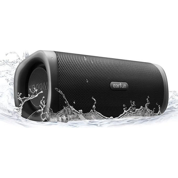 EarFun Uboom L Bluetooth skaļrunis, bezvadu skaļrunis, 28 W stereo skaņa, bagātīgi basi ar 2 draiveriem, IP67 ūdensizturīgs un putekļu izturīgs, dubultā savienošana pārī, 16H, āra skaļrunis ballītei