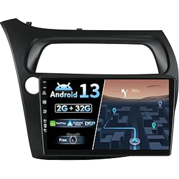 BXLIYER Android 13 IPS Auto Radio piemērots Honda Civic (2006-2012) - Iebūvēts CarPlay Android Car - Bezmaksas atpakaļgaitas kamera - 2G + 32G - 9 collu 2 DIN - DSP DAB stūres vadība WiFi Fast Boot