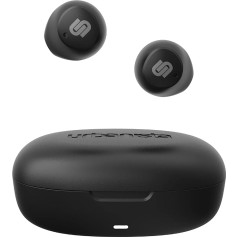 Urbanista Lisbon True Wireless In-Ear austiņas, Bluetooth bezvadu austiņas, 27 stundas, atskaņošanas laiks, nelielas austiņas ar GoFit spārnu sportam, skārienvadība un uzlādes futrālis, pusnakts melns