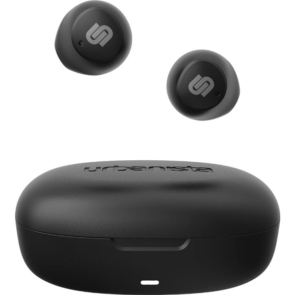 Urbanista Lisbon True Wireless In-Ear austiņas, Bluetooth bezvadu austiņas, 27 stundas, atskaņošanas laiks, nelielas austiņas ar GoFit spārnu sportam, skārienvadība un uzlādes futrālis, pusnakts melns