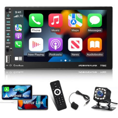 Double DIN auto radio ar atpakaļgaitas kameru Bezvadu Carplay Android auto, 7 collu Android 10 Touchscreen Split Screen GPS navigācija FM AM RDS RDS USB auto radio, 2G + 32G