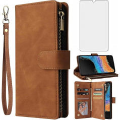 Asuwish Mobilā tālruņa korpuss Samsung Galaxy Xcover 6 Pro Case with Screen Protector and Card Slot Foldable Leather Wallet Stand X Cover 6Pro Zip Mobile Phone Cases Aizsargapvalks Brown