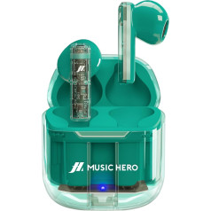 MUSIC HERO SBS TWS ICY austiņas, caurspīdīgas bezvadu austiņas ar uzlādes korpusu, 3 stundas mūzikas un sarunu laika, iebūvēts mikrofons, komplektā ietilpst USB-C uzlādes kabelis