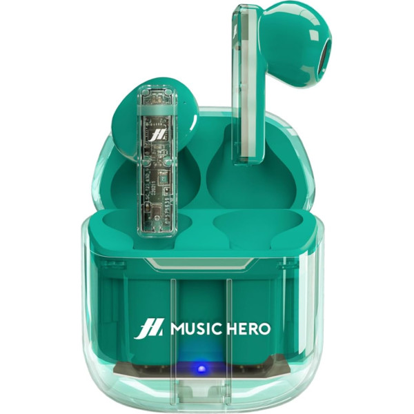 MUSIC HERO SBS TWS ICY austiņas, caurspīdīgas bezvadu austiņas ar uzlādes korpusu, 3 stundas mūzikas un sarunu laika, iebūvēts mikrofons, komplektā ietilpst USB-C uzlādes kabelis