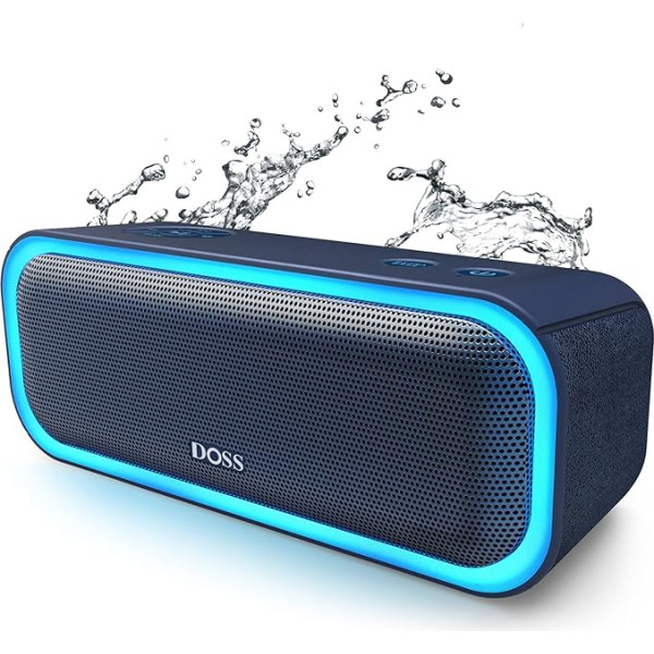 DOSS Bluetooth skaļrunis, SoundBox Pro Bluetooth Box, 20 W, stereo pārī, daudzkrāsains apgaismojums, IPX5 ūdensizturīgs, 12 stundu atskaņošanas laiks, mūzikas kaste Bluetooth ar mikrofonu, AUX, atbalsta TF kartes