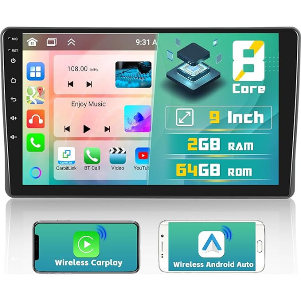 Hikity 8-Core+2G+64G Android 13 Autoradio mit Wireless CarPlay Android Auto für FIAT Panda 2003-2012, 9