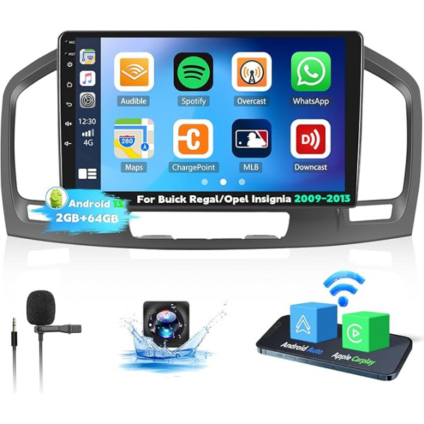 OiLiehu 2G + 64G Android 13 Double DIN Radio Carplay Android automašīnai Buick Regal/Opel Insignia 2009-2013 Auto radio ar 9 collu ekrānu Atbalsta EQ/Bluetooth/FM RDS/WiFi/GPS/Augures skata kamera